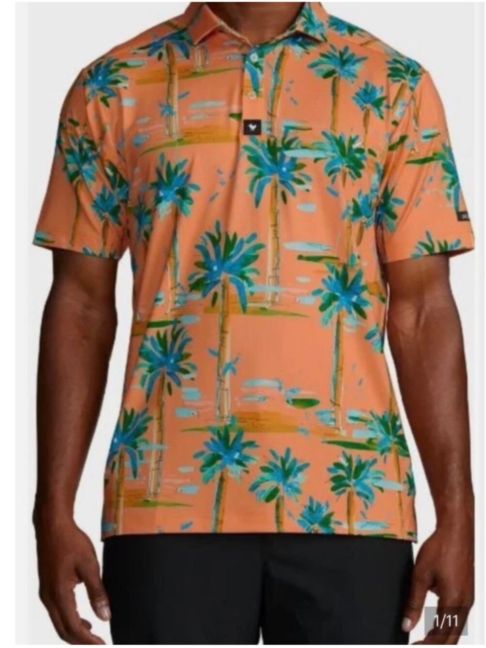 Bad Birdie Hotel California polo tropical palm tree print orange XL